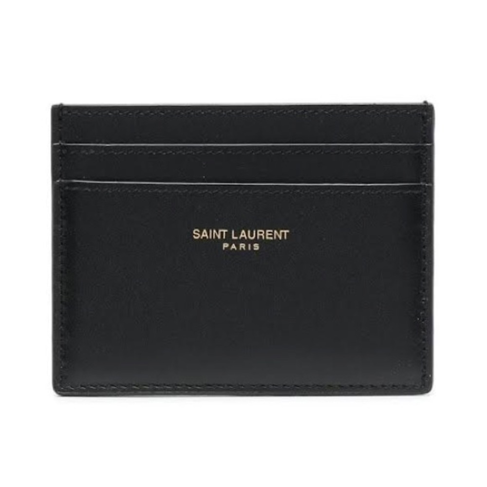 YSL Yves Saint Laurent Smooth Leather Black Gold Cardholder Wallet Pouch Purse